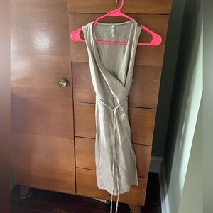 Mango Linen Blend Beige Wrap Dress